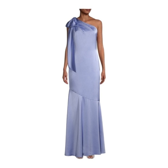 AIDAN MATTOX Satin Asymmetric One Shoulder Mermaid Maxi Gown Size 14 Blue NWT - Picture 6 of 12